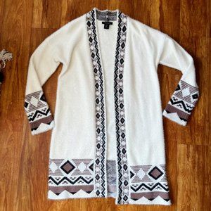 Rachel Zoe Geometric White Fuzzy Cardigan Sweater - Size M